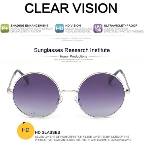 Round Sunglasses Polarized Oversized Circle Metal Frame Mirrored Hipster Women M - Picture 6 of 7